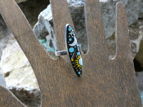 Anillo Cósmico Cielo Nocturno Piedras Preciosas Ópalo Aluminio Aleación Plata Esterlina Talla 8 AR78 - Imagen 2 de 6