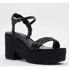 Nine West Womens Black Straw Espadrille Platform Wedge Sandals Size 12M NEW NIB