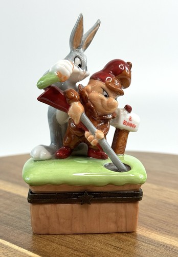 PHB Porcelain Hinged Trinket Box Looney Tunes Elmer Fudd And Bugs Bunny - Picture 2 of 10