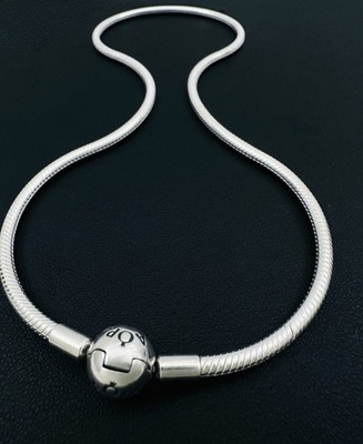 PANDORA Moments 925 Sterling Silver Snake Chain Necklace w/Round