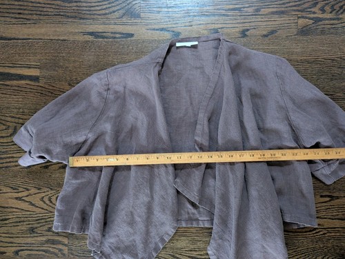 Bryn Walker Tan Linen Cropped Open Front Kimono Jacket - Size L - Resort USA - Picture 7 of 8