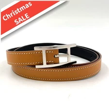 HERMES Api □D stamp belt black light brown Leather
