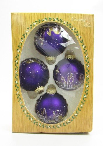 Krebs lila & gold Krippe Weihnachtsschmuck - 4er Set - Glas - EUC mit OVP - Bild 2 von 4