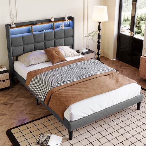 Polsterbett 140x200cm Doppelbett Schlafzimmerbett Bettgestell USB/LED Jugendbett - Bild 11 von 46