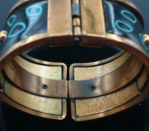 VTG Signed MATISSE Copper & Enamel Black & Blue Cuff Bracelet Clamper 6.25” - Picture 19 of 22
