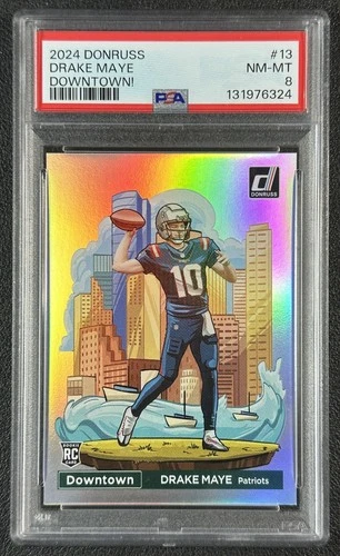DRAKE MAYE PSA 8 2024 PANINI DONRUSS #13 ROOKIE DOWNTOWN! SSP RC PATRIOTS 324