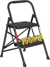 2-Step Ladder, Folding Step Stool, 600lbs Max Load Capacity, Sturdy Steel