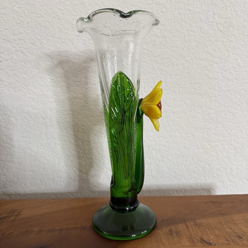 Vintage Celebration Hand Blown Art Glass Vase With Sunflower B3B - Picture 5 of 10