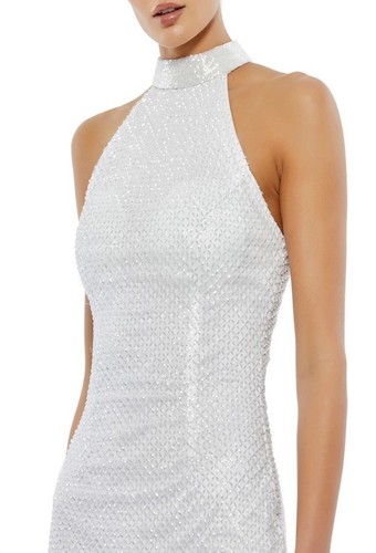 MAC DUGGAL 70110 EMEBELLISHED HALTER NECK WHITE COLUMN DRESS SLEEVELESS 10 NWT - Picture 3 of 13