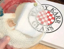 NIB. Peggy Karr Fused Glass Crescent Moon SANTA Christmas Plate 8 inch.  JB