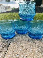 Anchor Hocking Laser Blue Rainflower 3 1/8" Old Fashion Juice MCM - Set of 4