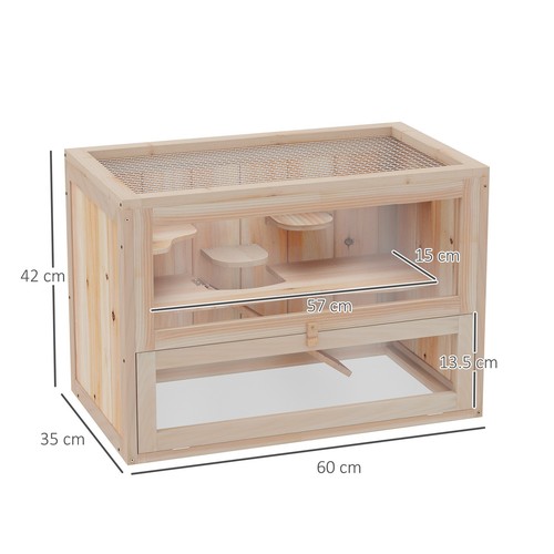 PawHut Wooden Hamster Cage Mice Rodents Hutch Small Animals 2 Levels 60x35x42cm - Picture 3 of 12