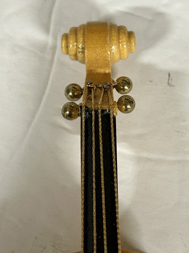 MINIATURE WOODEN CELLO & BOW 7” HIGH x 2 1/2" WIDE - Picture 3 of 8