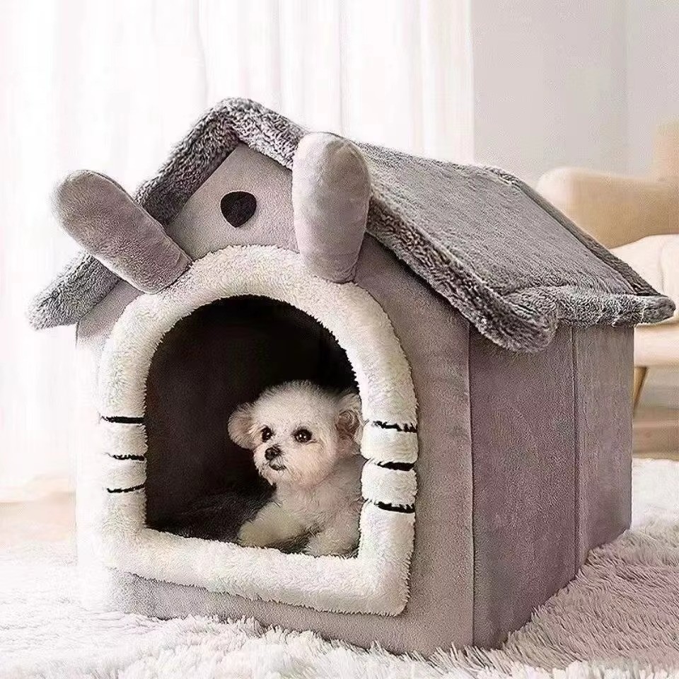 Lit pour chien d'intérieur design grotte chaude et modulable coloris gris anthracite