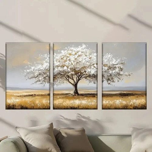 3pcs Abstract Painting of a Tree in a Field Wall Art Canvas Framed 50x70cm - Picture 3 of 3