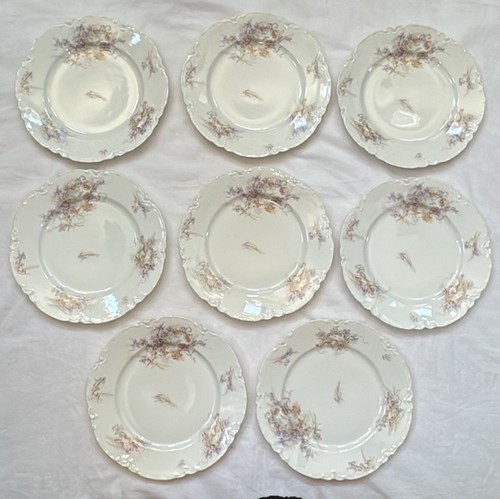 8 Antique Haviland & Co Limoges Blue Flower Porcelain Dinnerware Plates; C 1900 - Picture 1 of 16