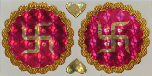 Small Auspicious Hindu/Buddhist Stickers Holographic with Hearts * 5.3cm (S4) - Picture 7 of 7