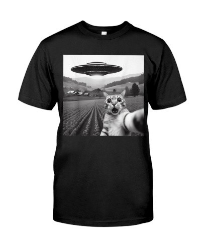Cat Selfie With Alien UFO Funny Cat Gifts For Men Women Kid T-Shirt Classic T-Sh - Picture 1 of 4