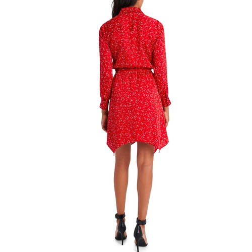 Vince Camuto Large Red White Long Sleeve Collar Dress Shirt Dress Asymmetric B20 - Picture 3 of 16