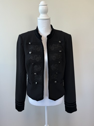 White House Black Market Women's US Size 8 Black Velvet Trim Long Sleeve Jacket - Picture 1 of 10