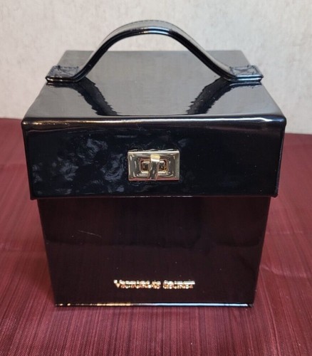 VICTORIA'S SECRET BLACK GLOSSY JEWELRY BOX MAKEUP CASE STORAGE MIRRORED LID - Picture 9 of 11