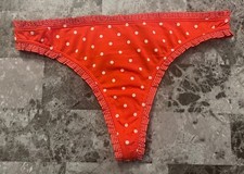 NWT VICTORIA'S SECRET L RED POLKA DOT STRIPE RUFFLE VINTAGE RARE THONG PANTIES
