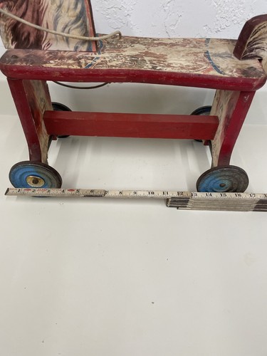 Vintage Gong Bell wood toy Horse on wheels. Wheels Work Ringing Wheels - Picture 7 of 7