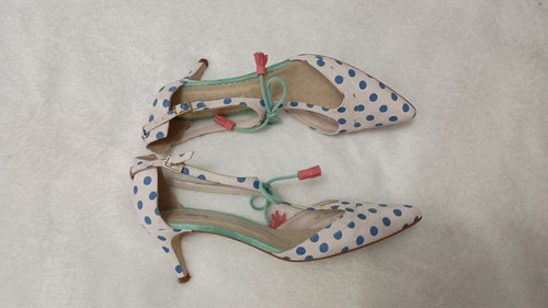 Boden Alice Pink Polka Dots Fringe Stiletto Heel T-Strap Pumps Size 8 38.5 Shoes - Picture 5 of 6