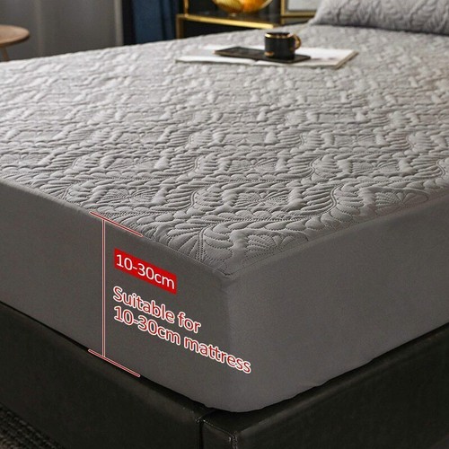 Quilted Waterproof Mattress Cover With Elastic Fitted Sheet Solid Color BedCover - Picture 2 of 34