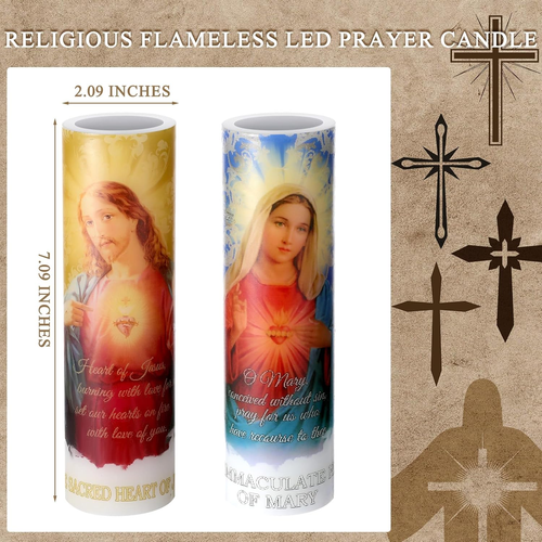 2 Pcs Jesus Candles Religious Flameless LED Prayer Candle Real Wax Baptism Candl - Picture 2 of 12