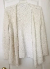 Jaclyn Smith Women's Ivory Fuzzy Metallic Open Front  Sweater Size Medium
