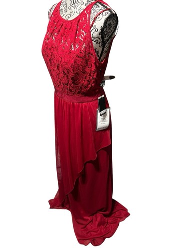Adrianna Papell Women’s 14 Red Lace W/Chiffon Long maxi gown dress formal NWT - Picture 2 of 11