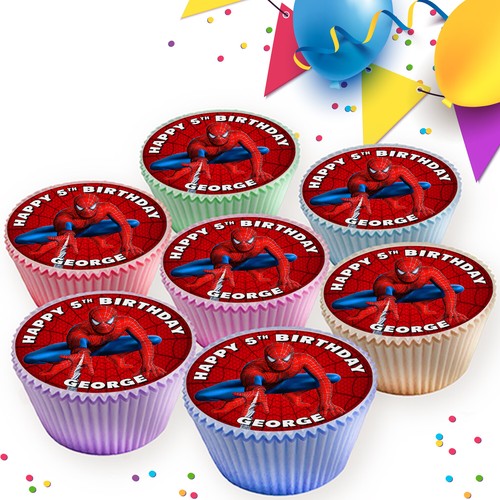 SPIDERMAN PERSONALISED BIRTHDAY PARTY EDIBLE CAKE TOPPER & CUPCAKE TOPPERS SV704 - Picture 5 of 8