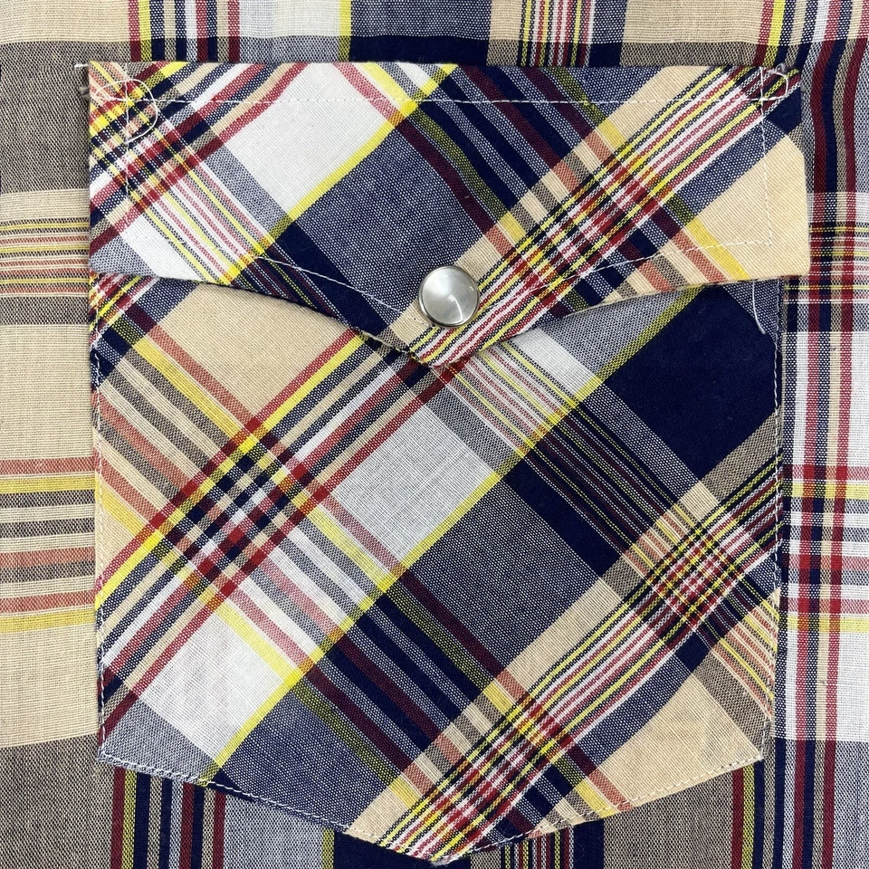 VINTAGE Saturdays In California Shirt Mens Large Yellow Plaid Pearl Snap Western - Image 3 of 4