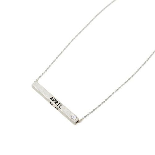 Birthstone Necklace 4 Sided Engraved Brass Bar Pendant With Birthstone Rhodium - Picture 25 of 82