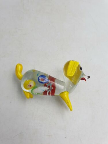 Vtg Murano Clear Glass Standing Dog Decorative Figurine Millefiori Yellow Detail - Picture 12 of 12