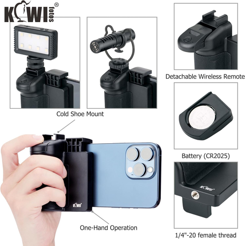KIWIFOTOS Telefon Kamera Griff Halter Telefon Stativ Halterung mit abnehmbarem Rem - Bild 3 von 12