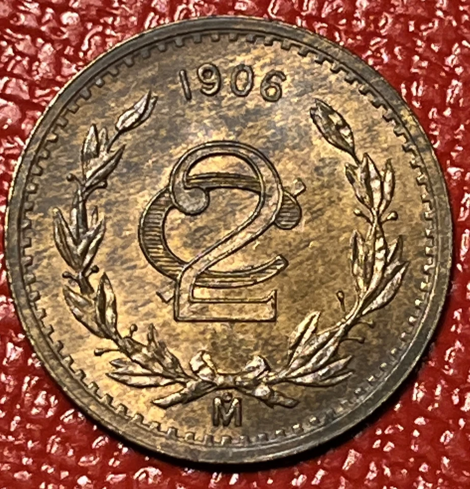 1906 Narrow Date Mexico 2 Centavos Unique Eye Appeal Uncirculated Condition Unc - Image 2 of 4