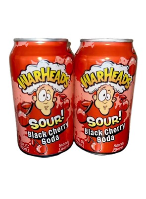   New Exclusive Warheads Sour Black Cherry Fruit Soda Candy Flavor (2 Cans)