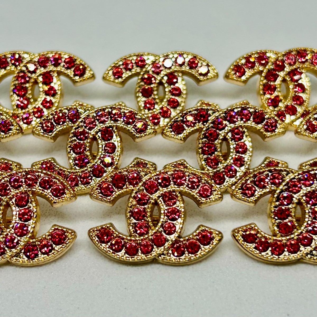 10 Gold and Pink Diamond Chanel Buttons CC Logo 22mm Vintage