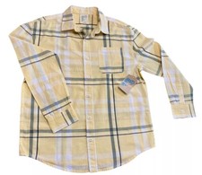 THEREABOUTS Plaid Boys L 14/16 Yellow Gray Black Long Sleeve Pocket Shirt NWT
