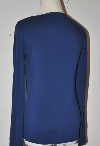 Antonio Melani blouse shirt S Top Rayon Navy silk Ruffles Beautiful Long Sleeves - Picture 5 of 6