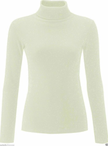 High Roll Polo Neck Ladies Long Sleeve Stretch womens Knitted Ribbed Top (S-L ) - Picture 15 of 23