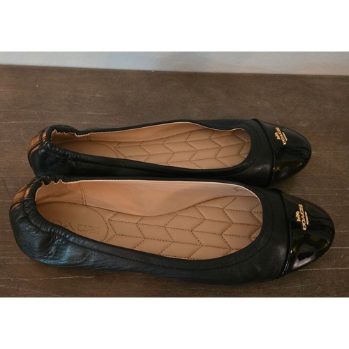 Coach Ballet Flats Black Leather Cap Toe Logo Detail Comfortable Size 9B - Picture 4 of 9