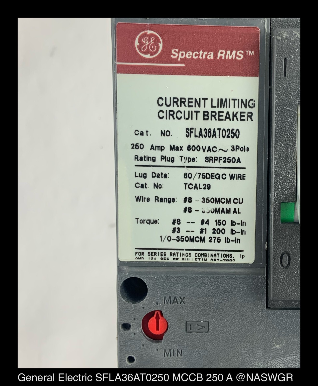 GE Spectra RMS SFLA36AT0250 Circuit Breaker 200 Amp Tested / 1 Year