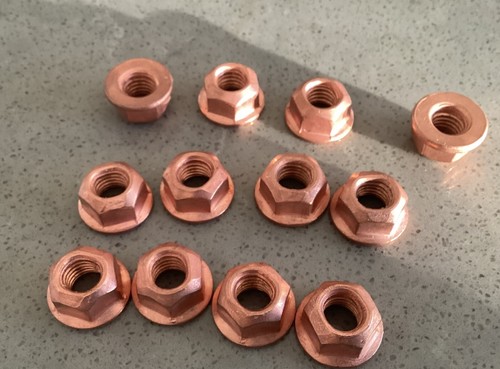 COPPER FLASHED M8 SELF LOCKING FLANGED MANIFOLD STUD LOCK NUTS - Picture 10 of 10