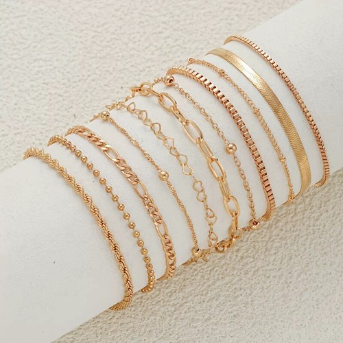 11 Teile schickes Ketten Armband Set Damen Boho schlicht elegant Herz Armband - Bild 3 von 13
