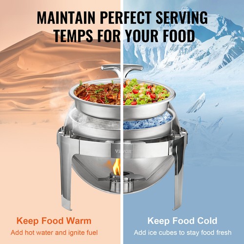 VEVOR 2-Pack Round Roll Top Chafing Dish Set with Full-Size 6Qt Pan Fuel Holder - Picture 5 of 12