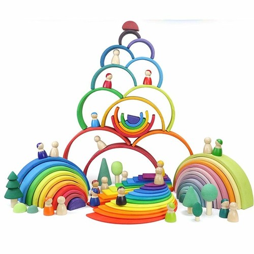Baby Toys 12Pcs 6pcs Rainbow Blocks Wooden Toys For Kids Large Creative Rainbow  - Picture 1 of 32