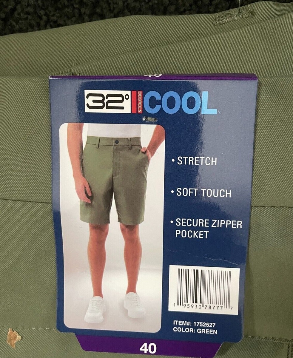 32 Cool Degrees Men's Shorts Green Grey Tan 40 Zipper Pocket Tech